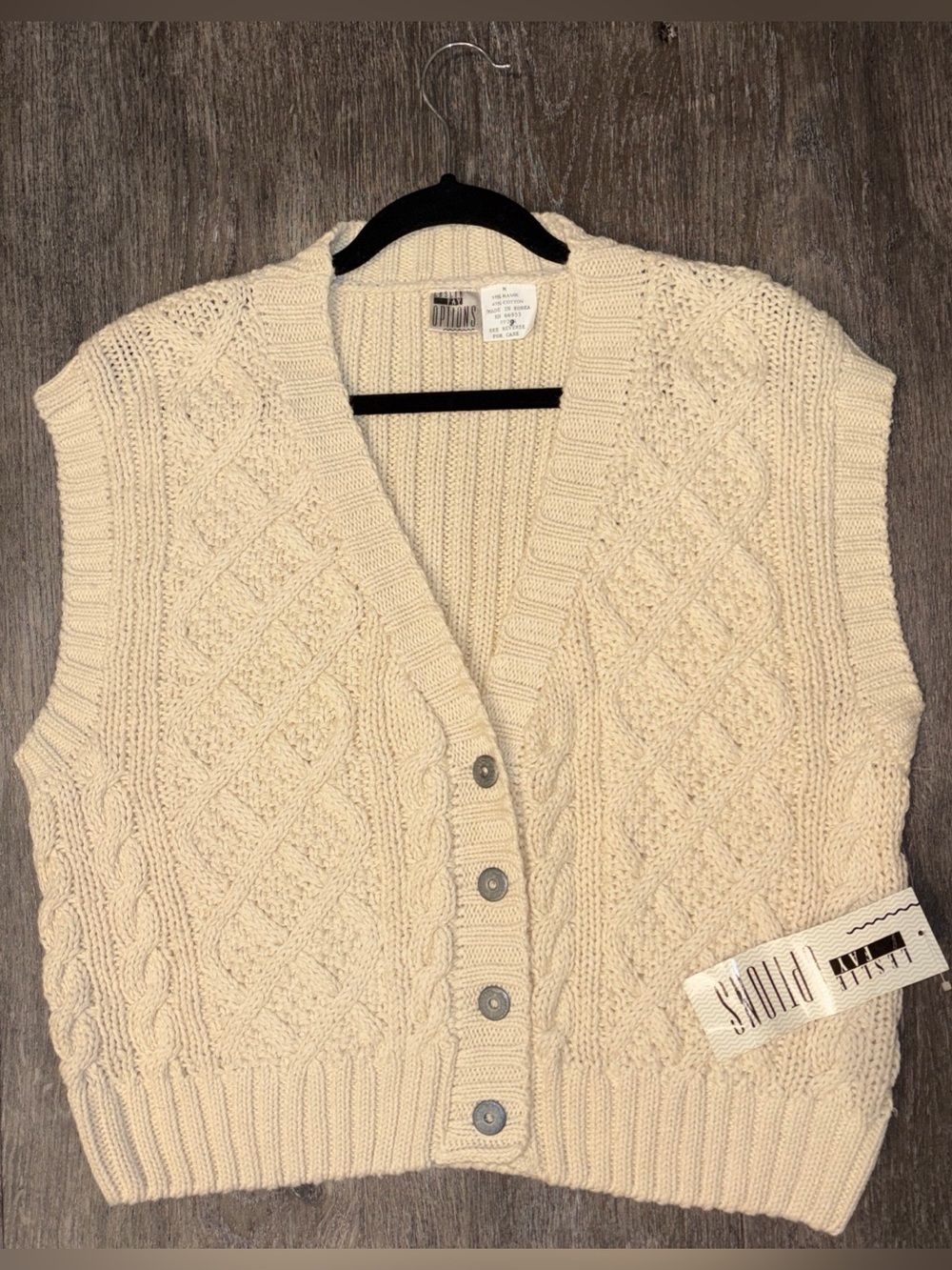 Leslie Fay Cream Cable-Knit Button-Front Sweater Vest